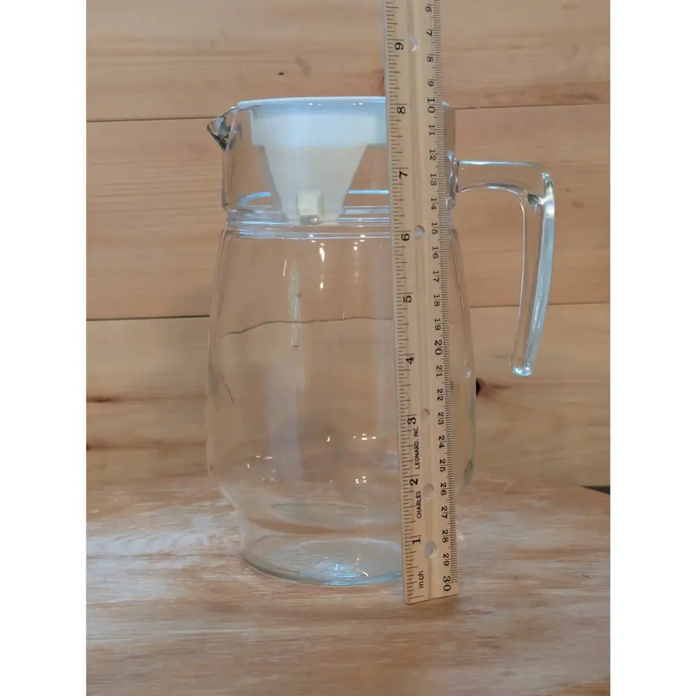 Vintage Glass Water Pitcher White Lid Insert 1.4L Carafe Made in France